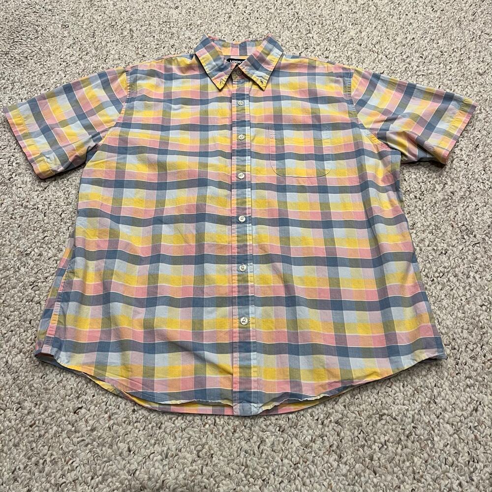 Lands End Men's Short Sleeve Button Down Shirt Sz L Plaid Preppy Summer Dadcore